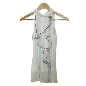 BCX sleeveless high neck white blouse, ruffles, XS